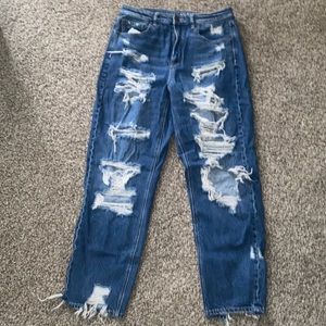 Very distressed on both sides, size 8 regular American Eagle boyfriend jeans